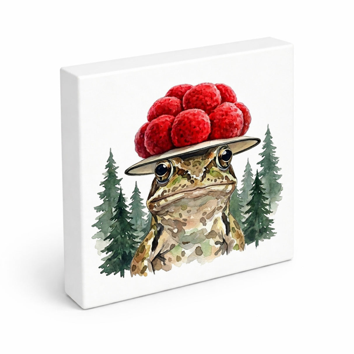Schwarzwald Bollenhut - Gewässer Tier Grasfrosch Holzbild in 10x10 cm zum Stellen oder Aufhängen