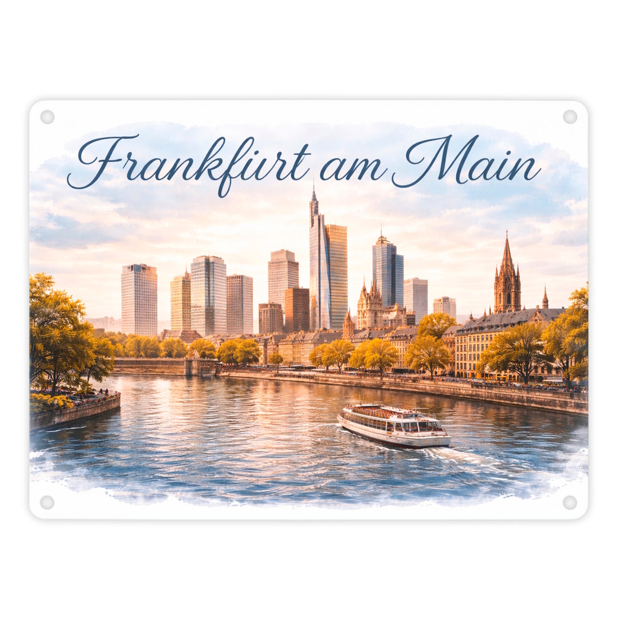 Frankfurt am Main Skyline Wolkenkratzern und historische Altstadt Metallschild in 15x20 cm