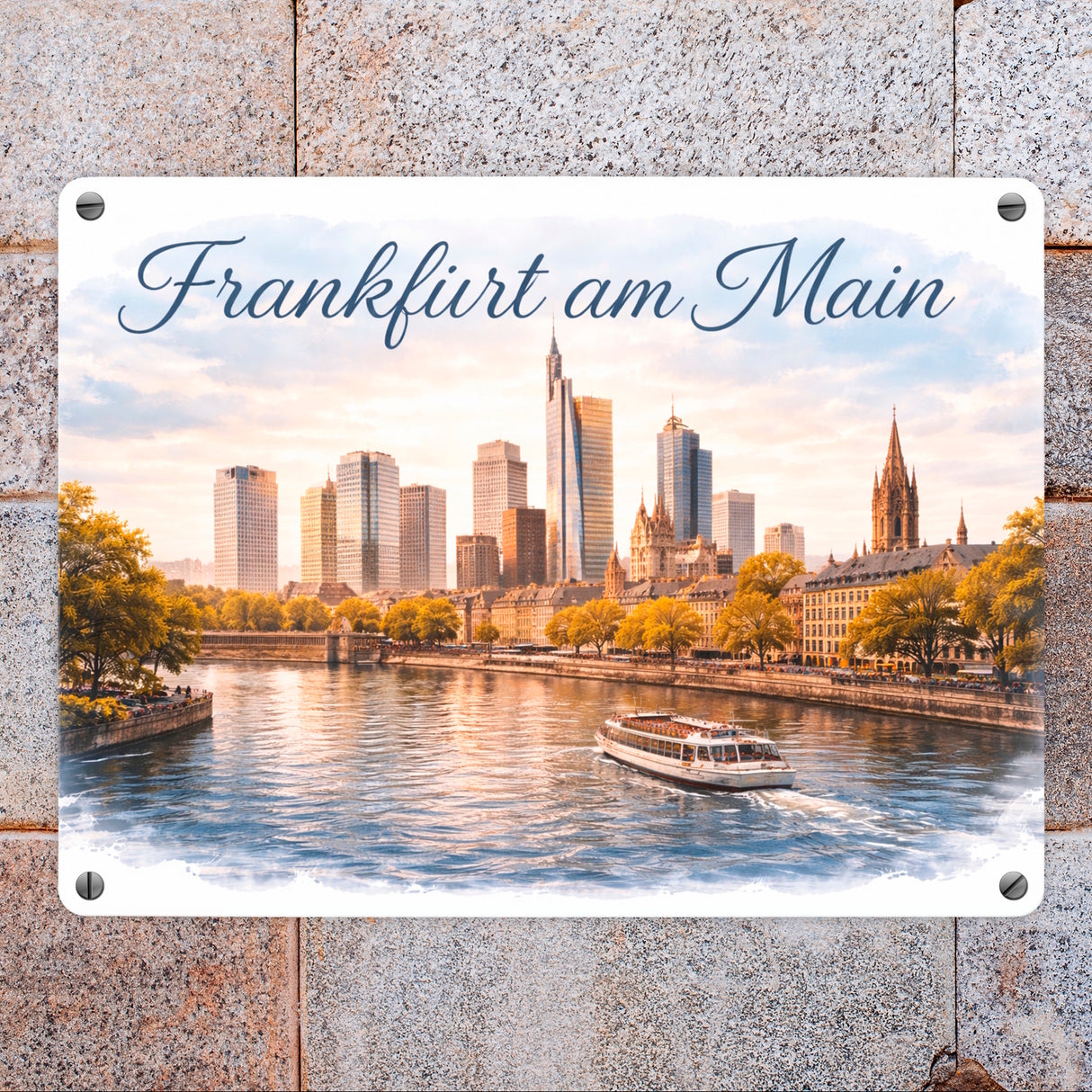 Frankfurt am Main Skyline Wolkenkratzern und historische Altstadt Metallschild in 15x20 cm