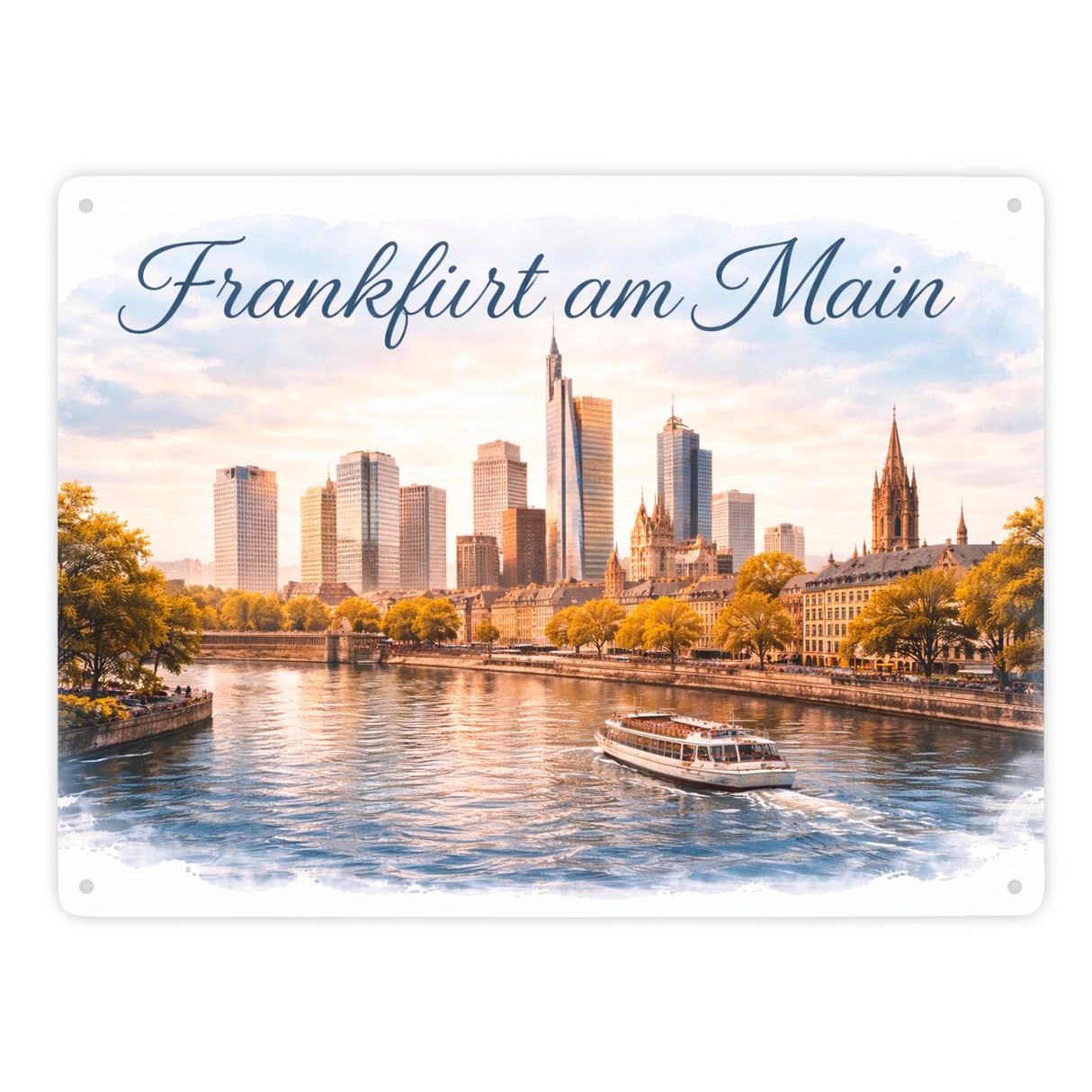 Frankfurt am Main Skyline Wolkenkratzern und historische Altstadt Metallschild in 15x20 cm