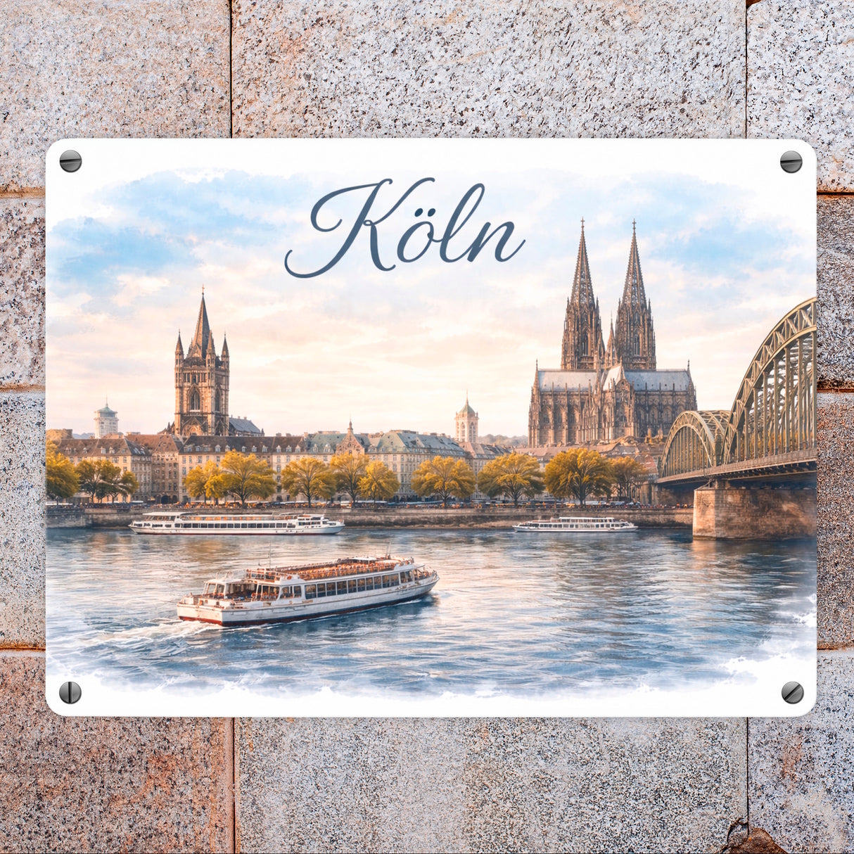 Köln Skyline Dom Rhein Metallschild in 15x20 cm Architektur