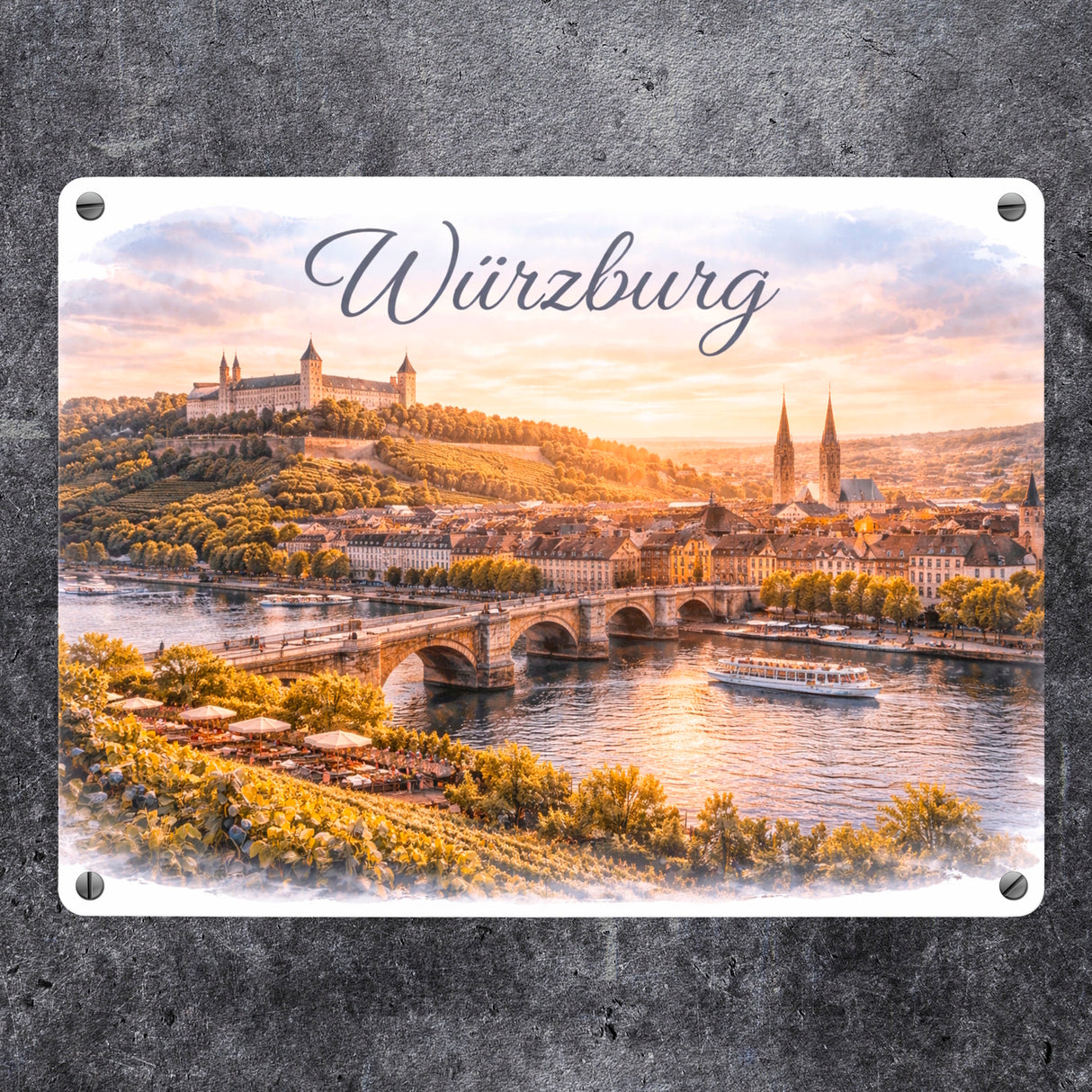 Würzburg Skyline Alte Mainbrücke und Festung Metallschild in 15x20 cm