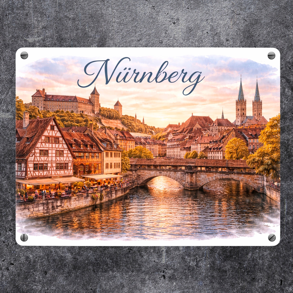 Nürnberg Stadtansicht bei Sonnenuntergang Metallschild in 15x20 cm