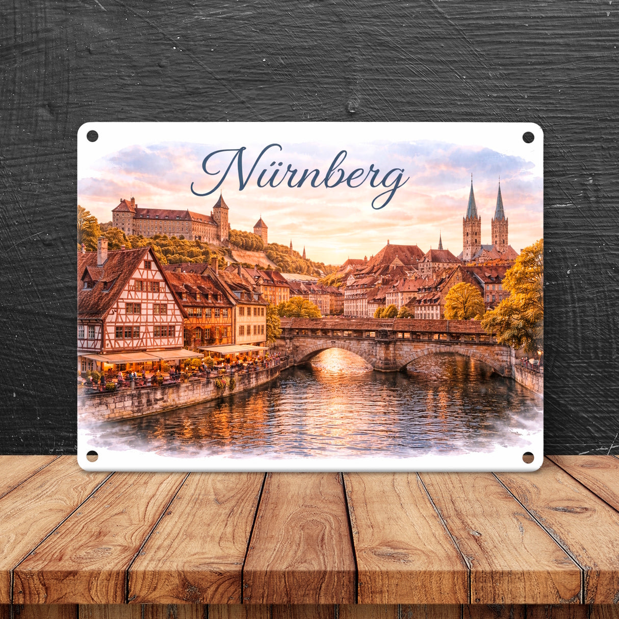 Nürnberg Stadtansicht bei Sonnenuntergang Metallschild in 15x20 cm