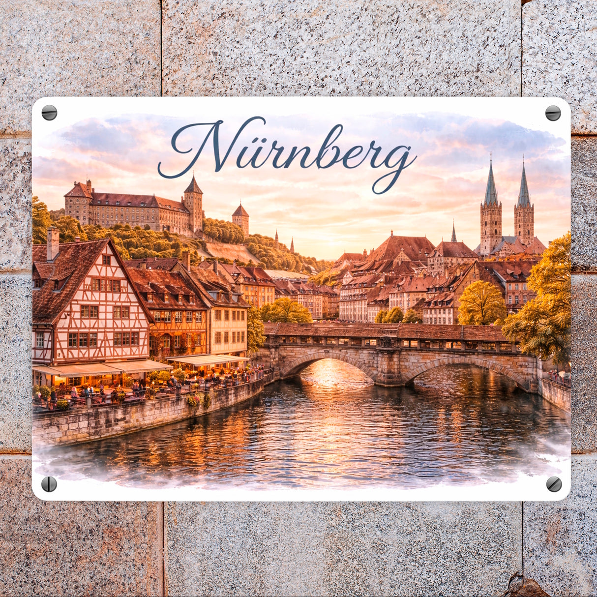 Nürnberg Stadtansicht bei Sonnenuntergang Metallschild in 15x20 cm