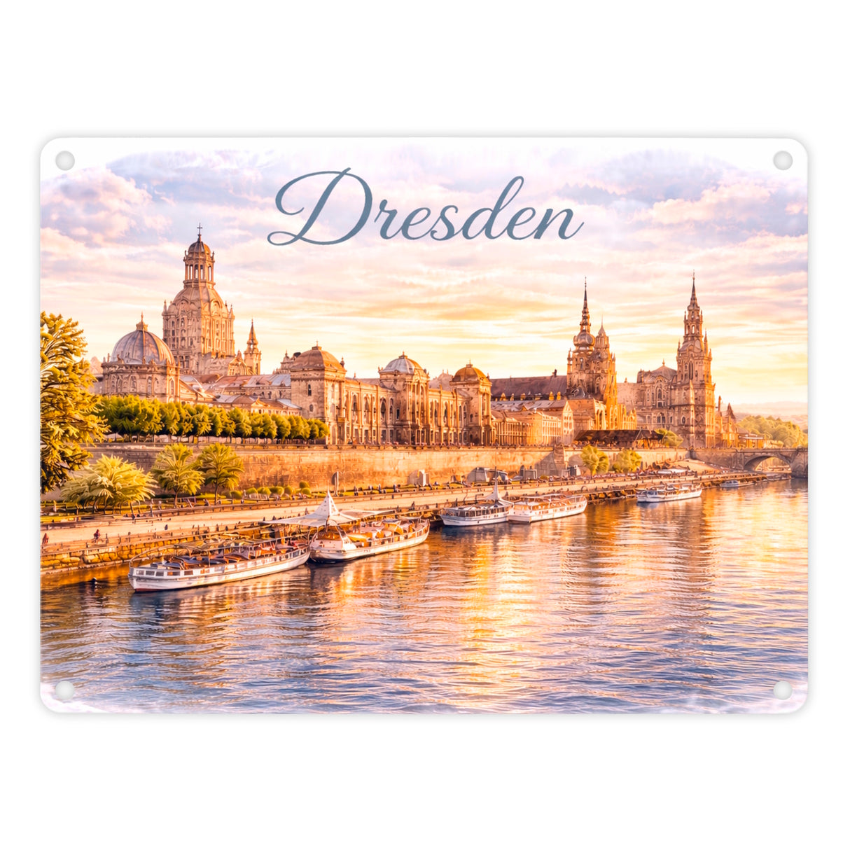 Dresden Metallschild in 15x20 cm Skyline Elbe Altstadt Sachsen