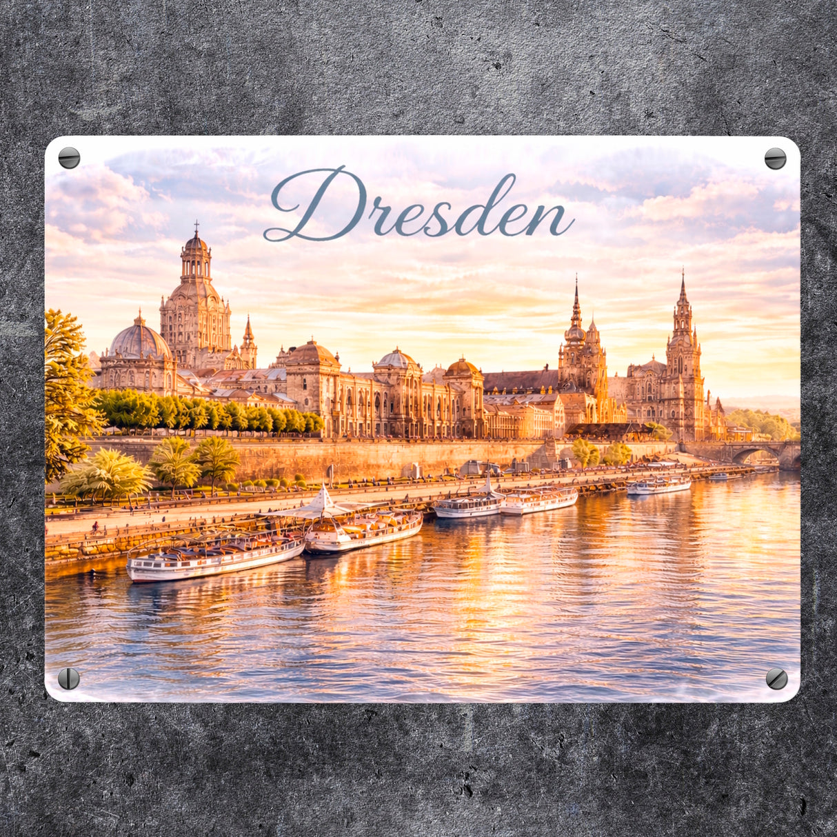 Dresden Metallschild in 15x20 cm Skyline Elbe Altstadt Sachsen