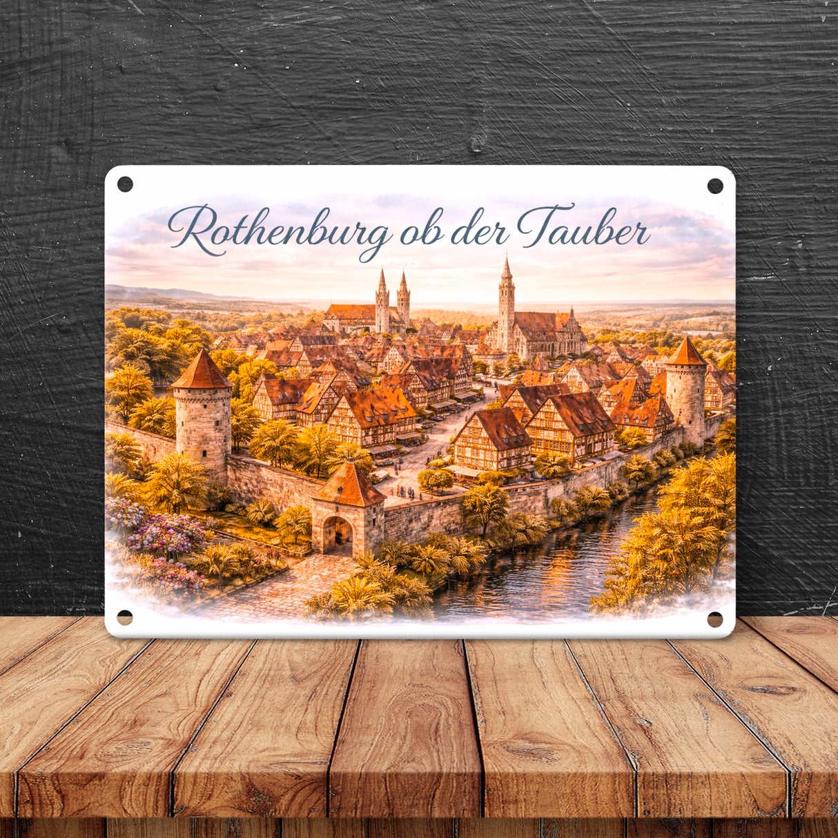 Rothenburg ob der Tauber Skyline Mittelalter Altstadt Metallschild in 15x20 cm
