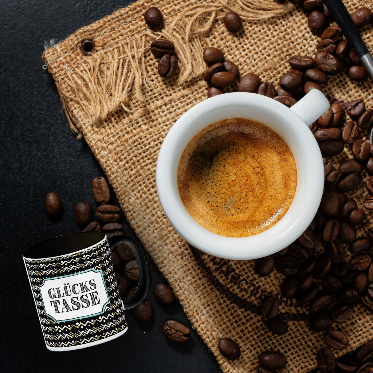 Kaffeebecher mit Glückstasse Motiv