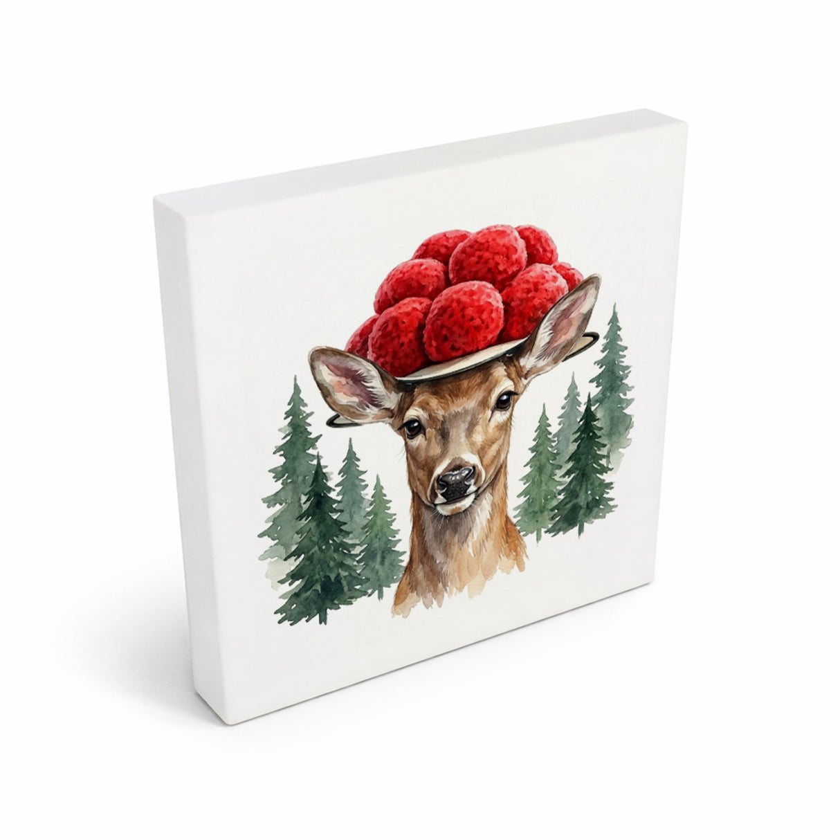 Schwarzwald Bollenhut - Wiese und Waldrand Tier Reh Holzbild in 10x10 cm zum Stellen oder Aufhängen