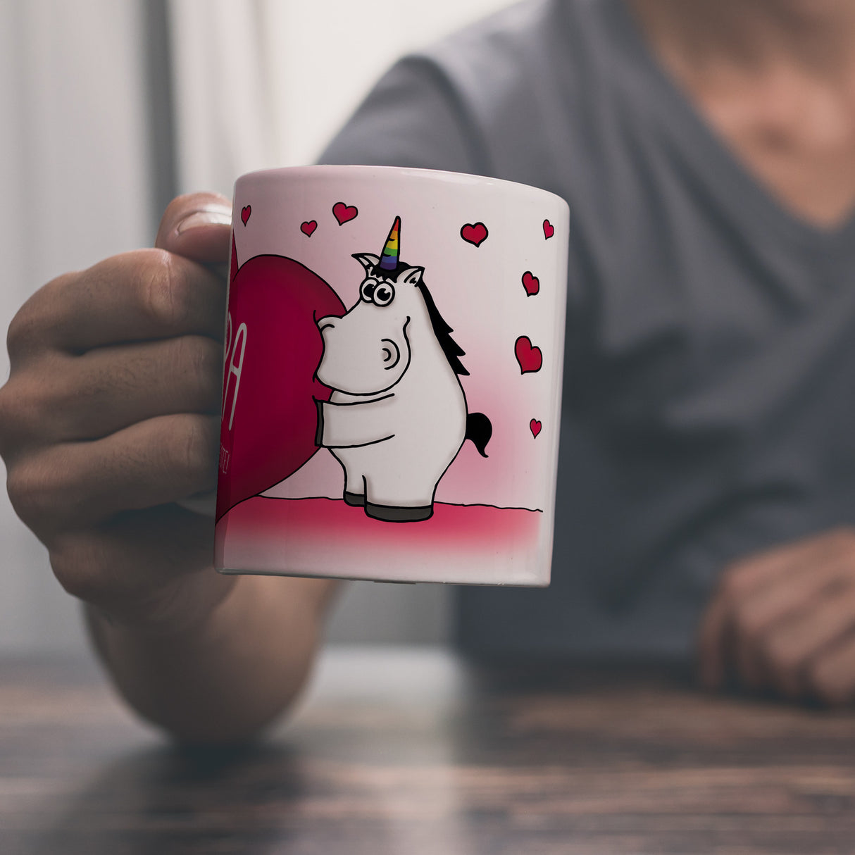 Einhorn Kaffeebecher mit Herz Motiv und Spruch: Opa ... ist der Beste!