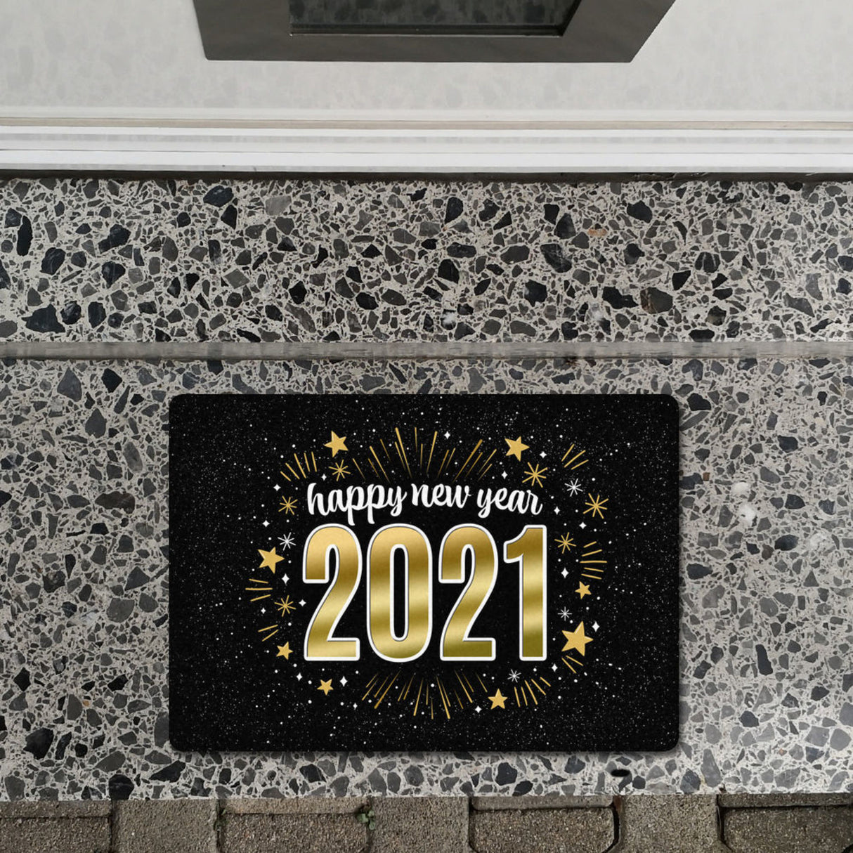Happy new year 2021 Fußmatte ohne Rand mit Sterne Motiv