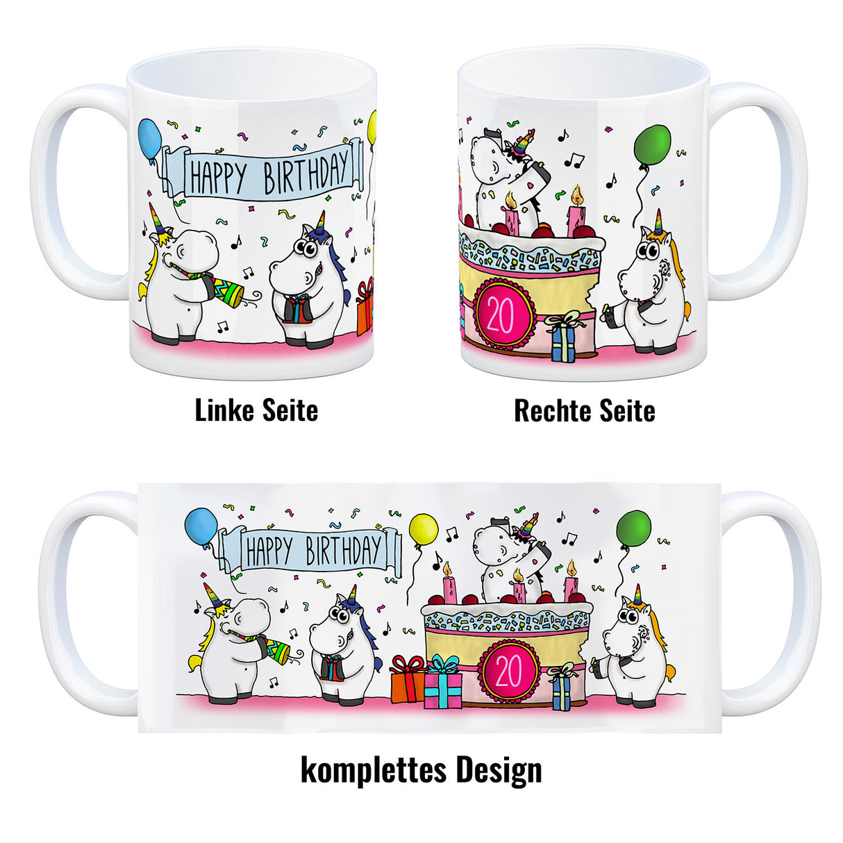 Kaffeebecher mit Einhorn Geburtstagsparty Motiv zum 20. Geburtstag