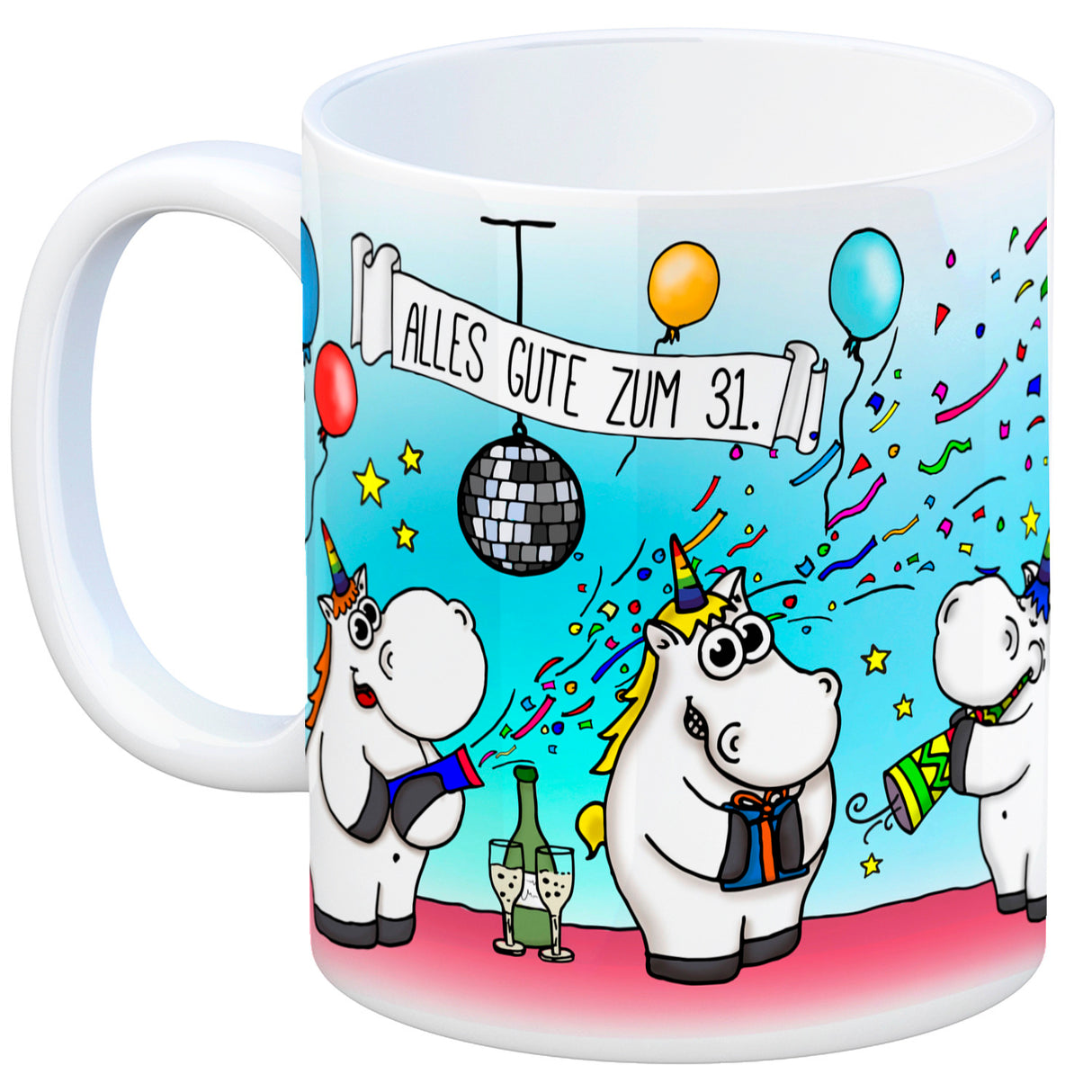 Honeycorns Tasse zum 31. Geburtstag mit Muffin und Einhorn Party