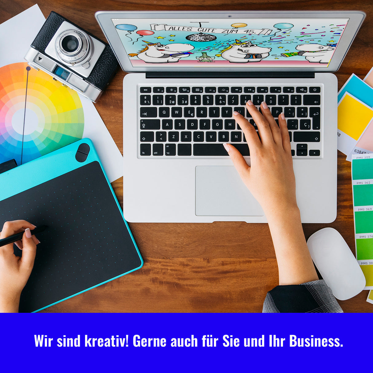 Honeycorns Tasse zum 45. Geburtstag mit Muffin und Einhorn Party