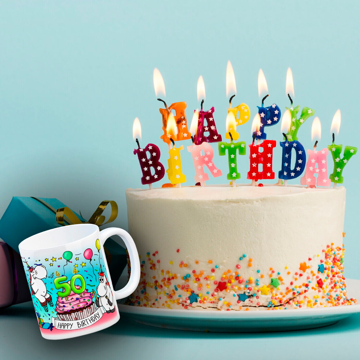 Honeycorns Tasse zum 50. Geburtstag mit Muffin und Einhorn Party