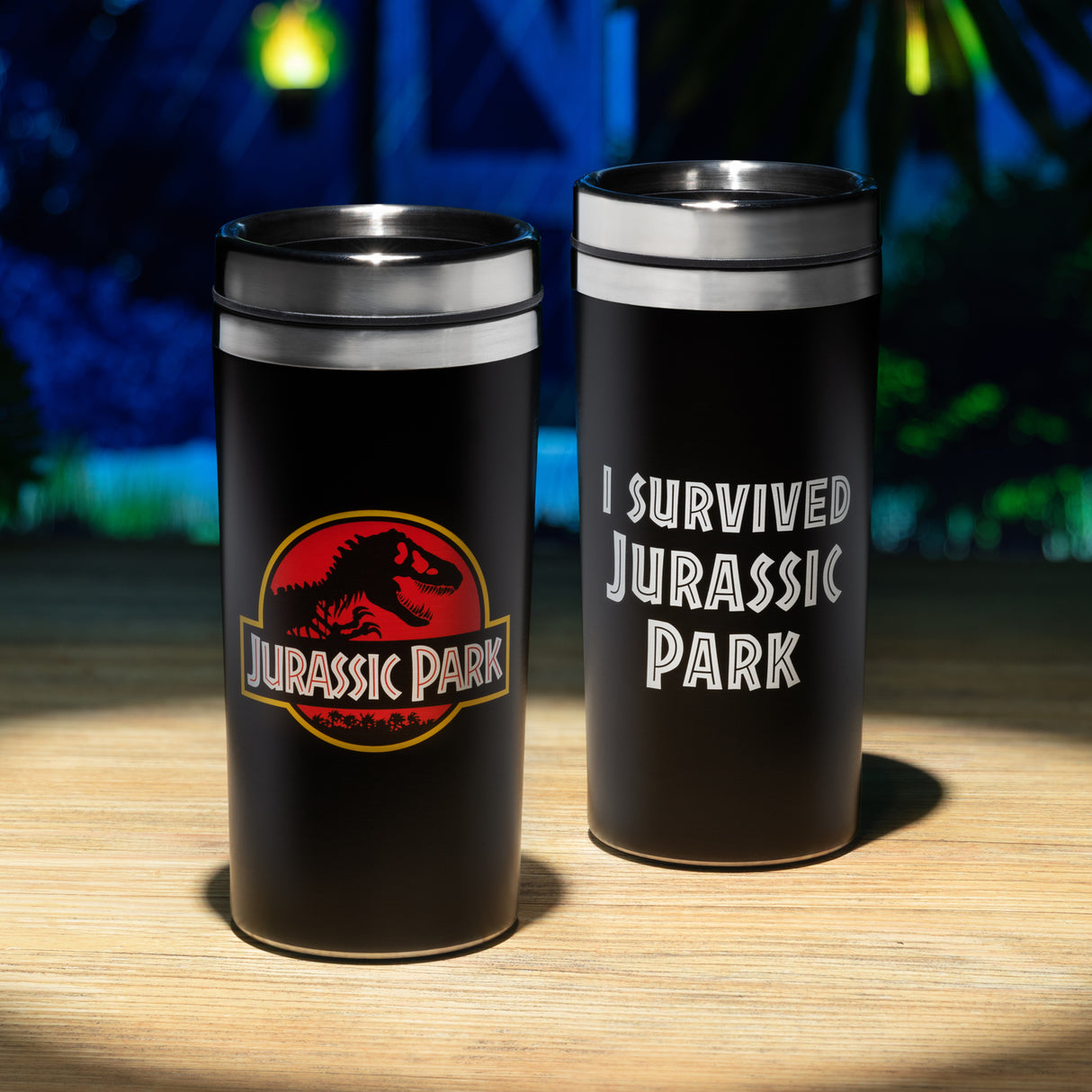 Jurassic Park Logo Thermobecher mit lustigem Spruch