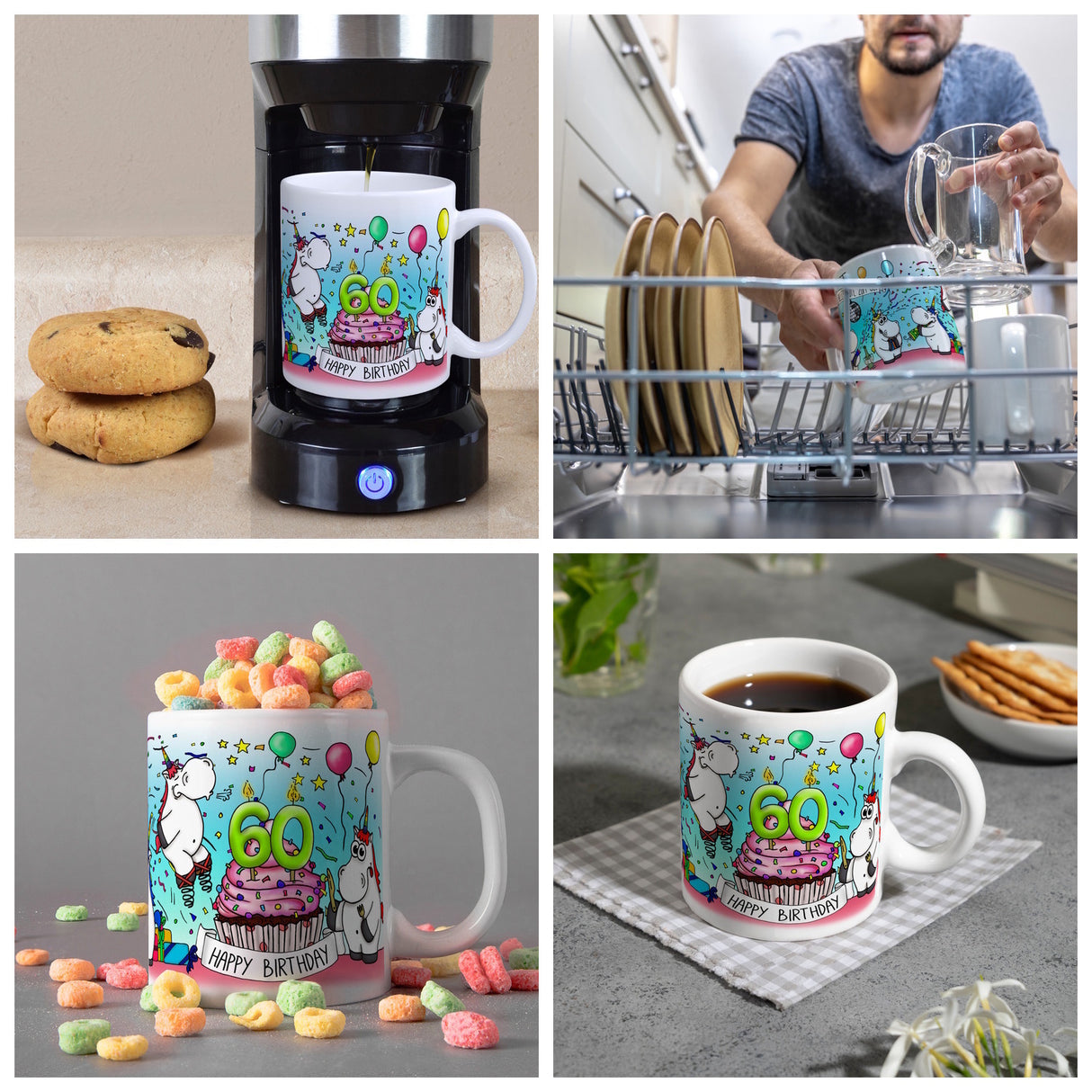 Honeycorns Tasse zum 60. Geburtstag mit Muffin und Einhorn Party