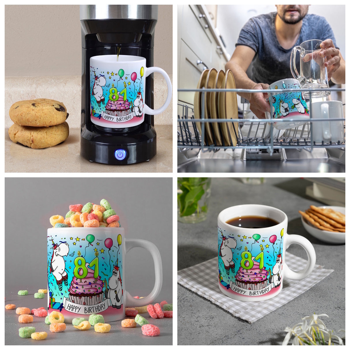 Honeycorns Tasse zum 81. Geburtstag mit Muffin und Einhorn Party