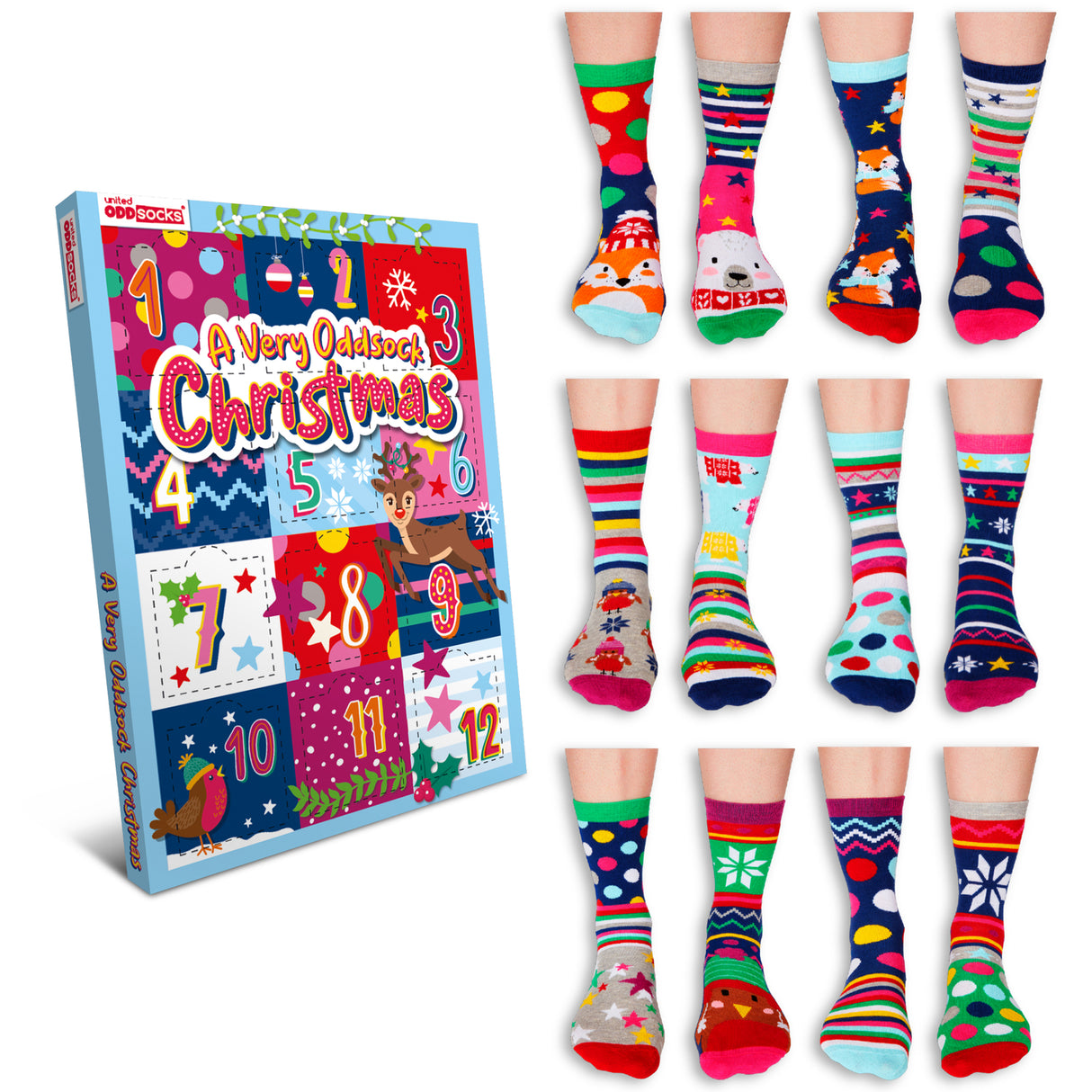 12 Weihnachtstage Oddsocks Socken Weihnachtskalender für Frauen in 37-42