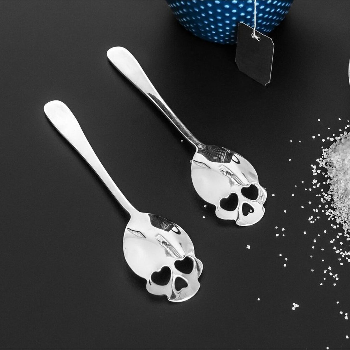 Totenkopf Kaffeelöffel in silber im 2er Set