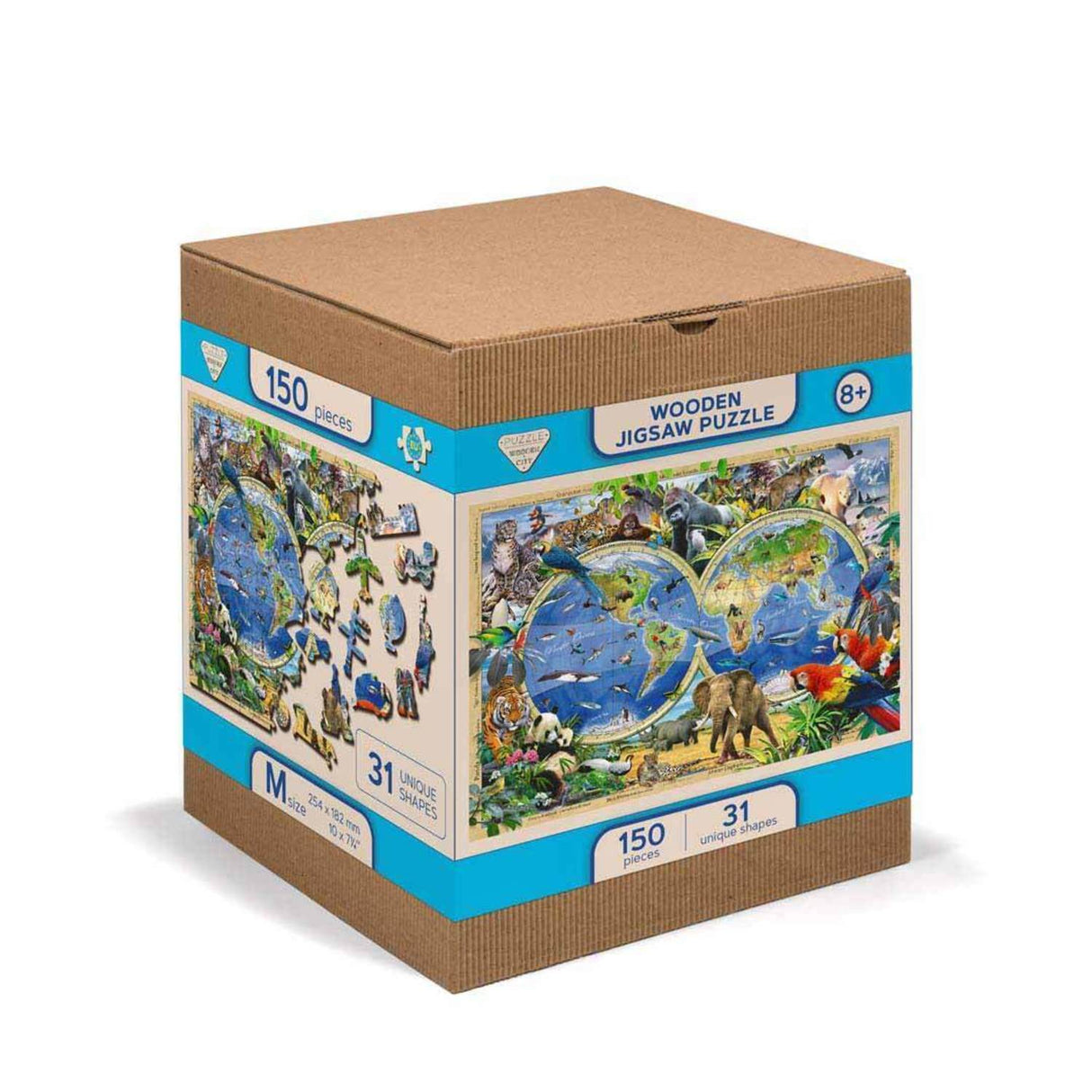 Wildtiere und Weltkarte Puzzle mit 150 Teilen aus Holz