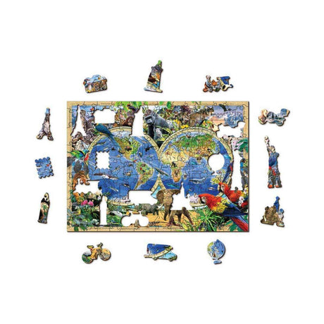 Wildtiere und Weltkarte Puzzle mit 150 Teilen aus Holz