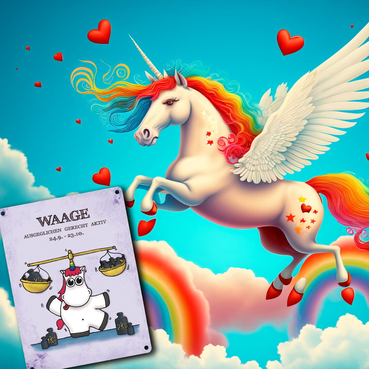 Honeycorns Einhorn Sternzeichen Waage Metallschild