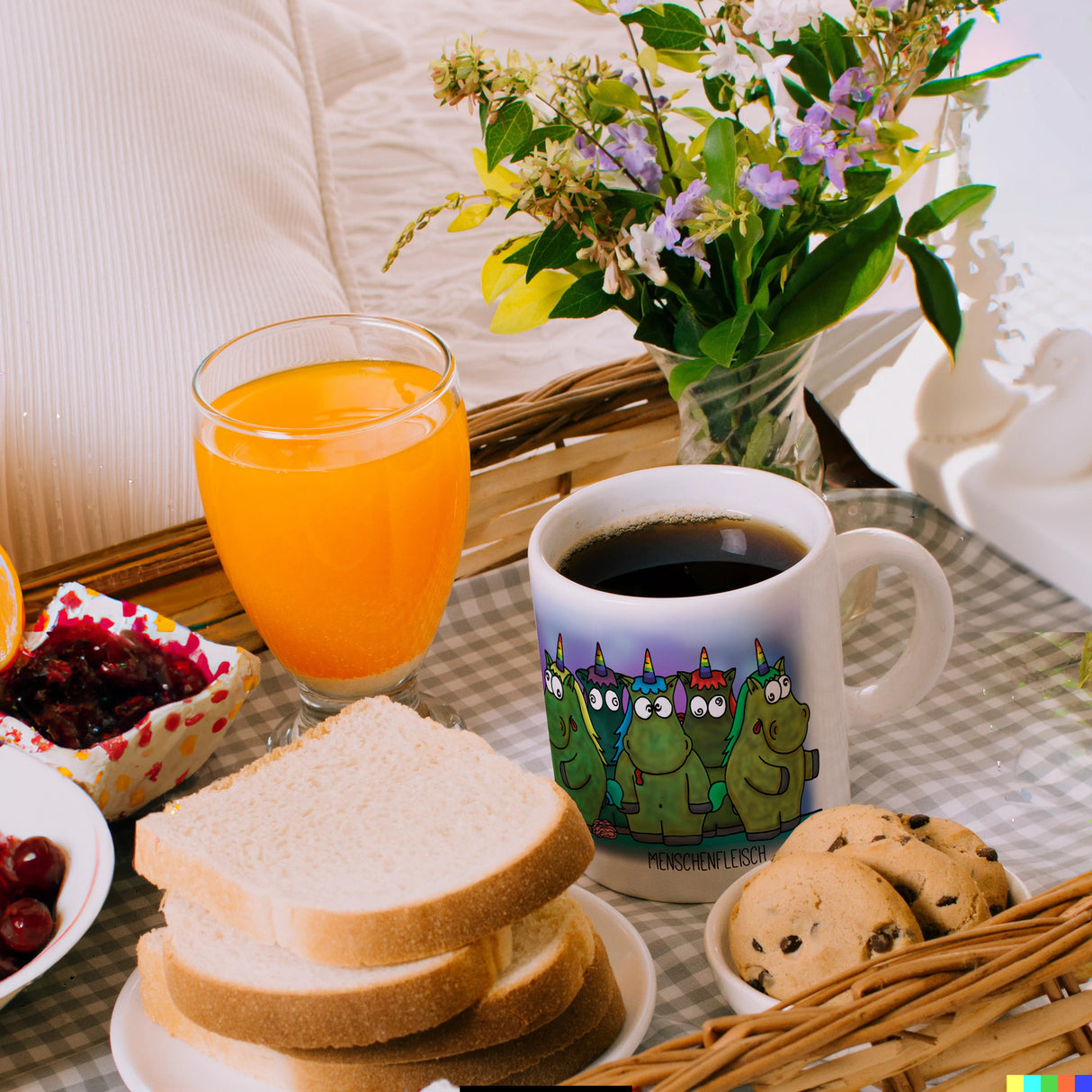 Honeycorns Kaffeebecher mit Einhorn Motiv und Spruch: Menschenfleisch