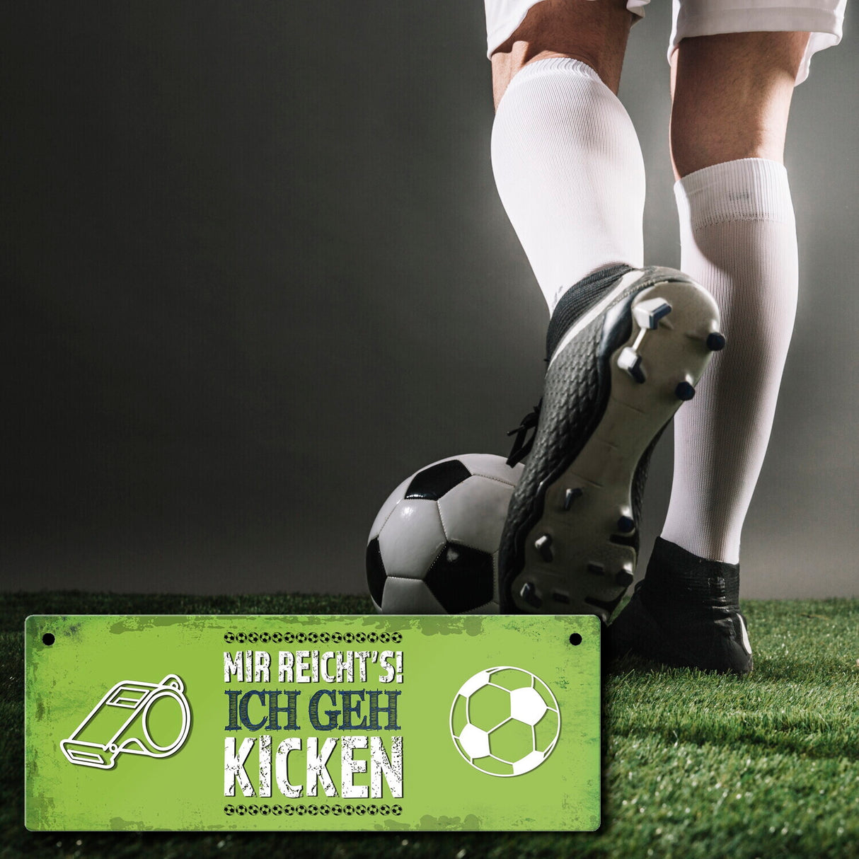 Metallschild mit Spruch: Mir reicht's! Ich geh kicken