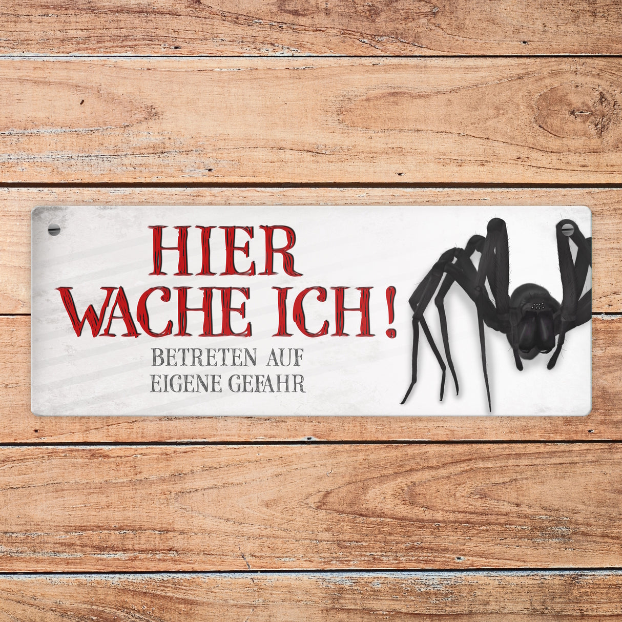 Metallschild mit Spinne Motiv und Spruch: Betreten auf eigene Gefahr ...