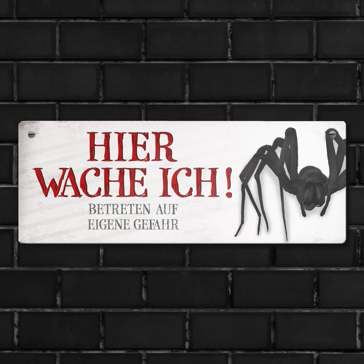 Metallschild mit Spinne Motiv und Spruch: Betreten auf eigene Gefahr ...