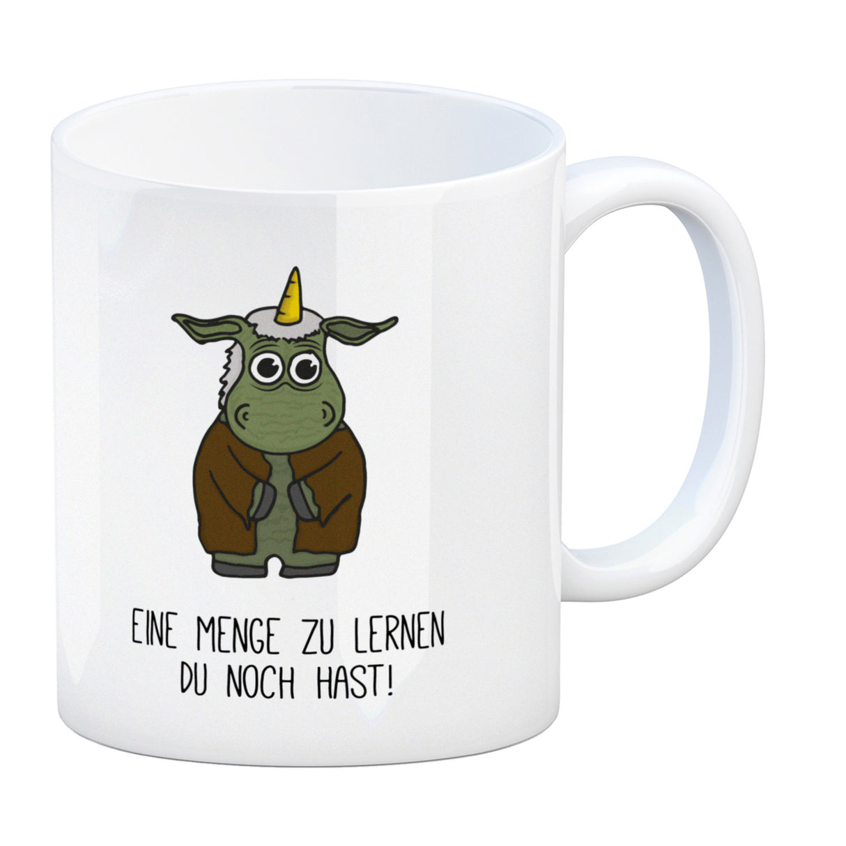 Honeycorns Kaffeebecher mit Einhorn Motiv und Spruch: Eine menge zu lernen du noch hast!