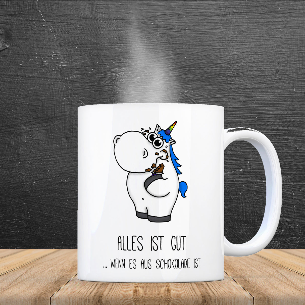 Honeycorns Kaffeebecher mit Einhorn Motiv und Spruch: Alles ist gut ... wenn es aus ...