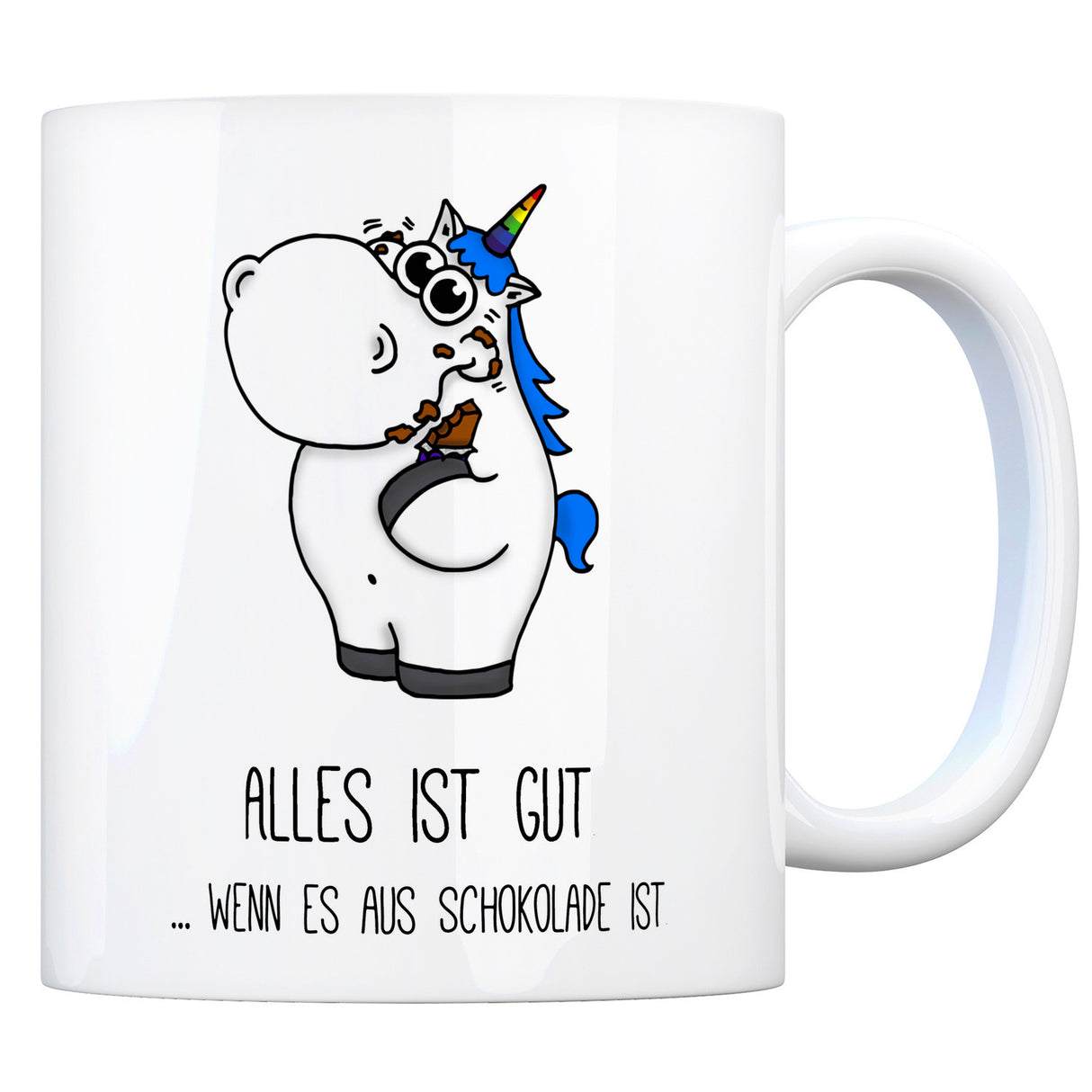 Honeycorns Kaffeebecher mit Einhorn Motiv und Spruch: Alles ist gut ... wenn es aus ...