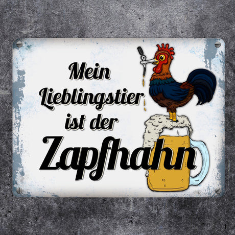 Mein Lieblingstier ist der Zapfhahn Metallschild mit Bier Motiv Bar Kneipe Hahn