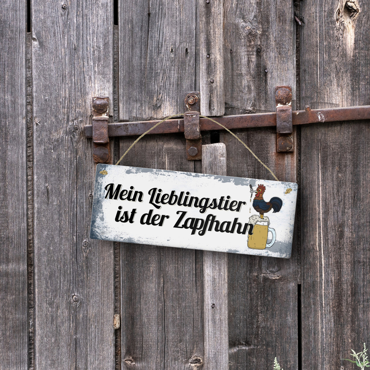 Metallschild mit Spruch: Mein Lieblingstier ist der Zapfhahn