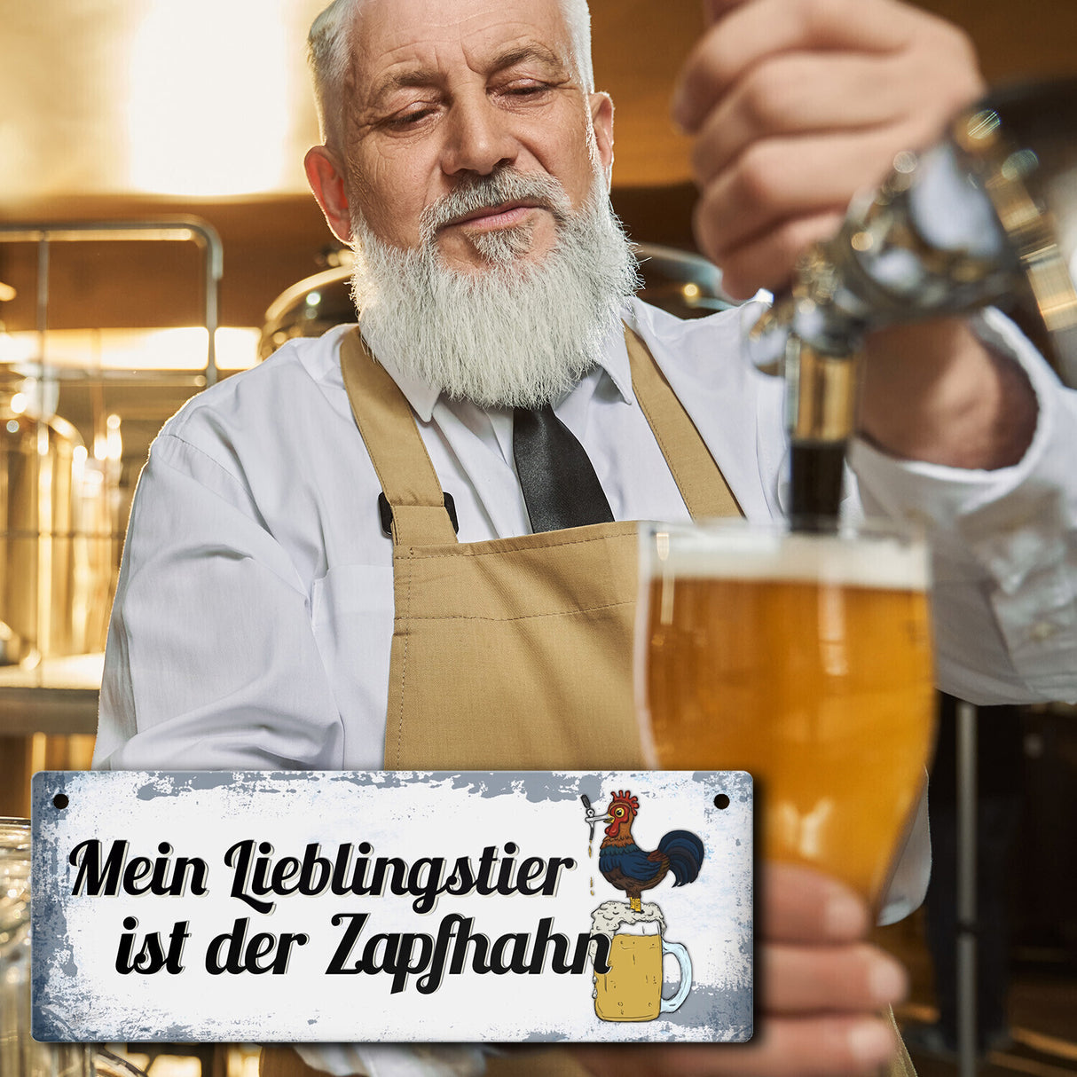 Metallschild mit Spruch: Mein Lieblingstier ist der Zapfhahn