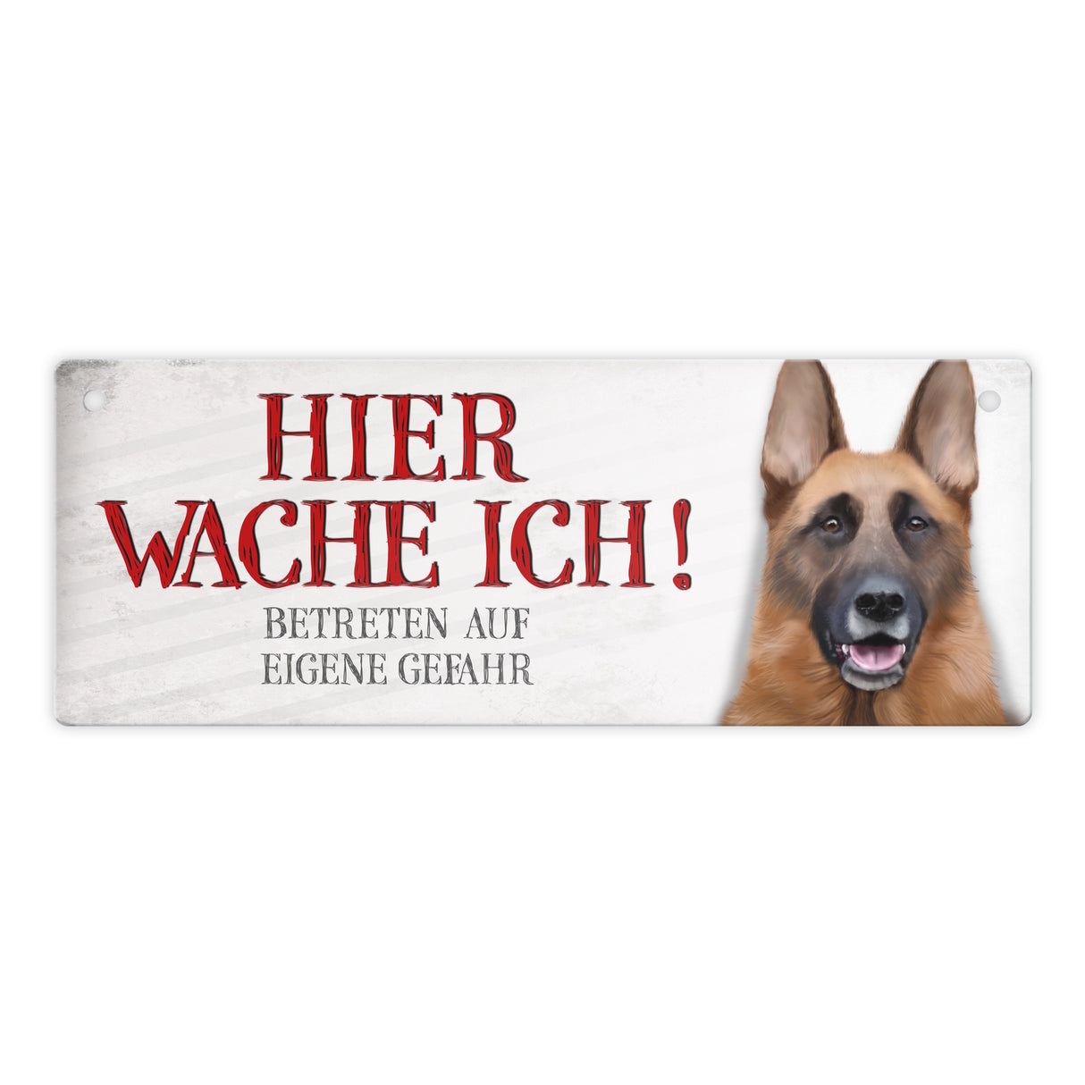 Metallschild mit Schäferhund Motiv und Spruch: Betreten auf eigene Gefahr ...