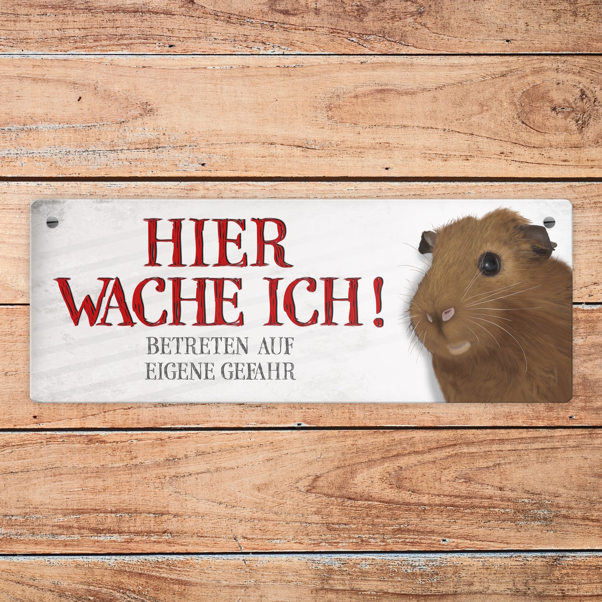 Metallschild mit Meerschweinchen Motiv und Spruch: Betreten auf eigene Gefahr ...