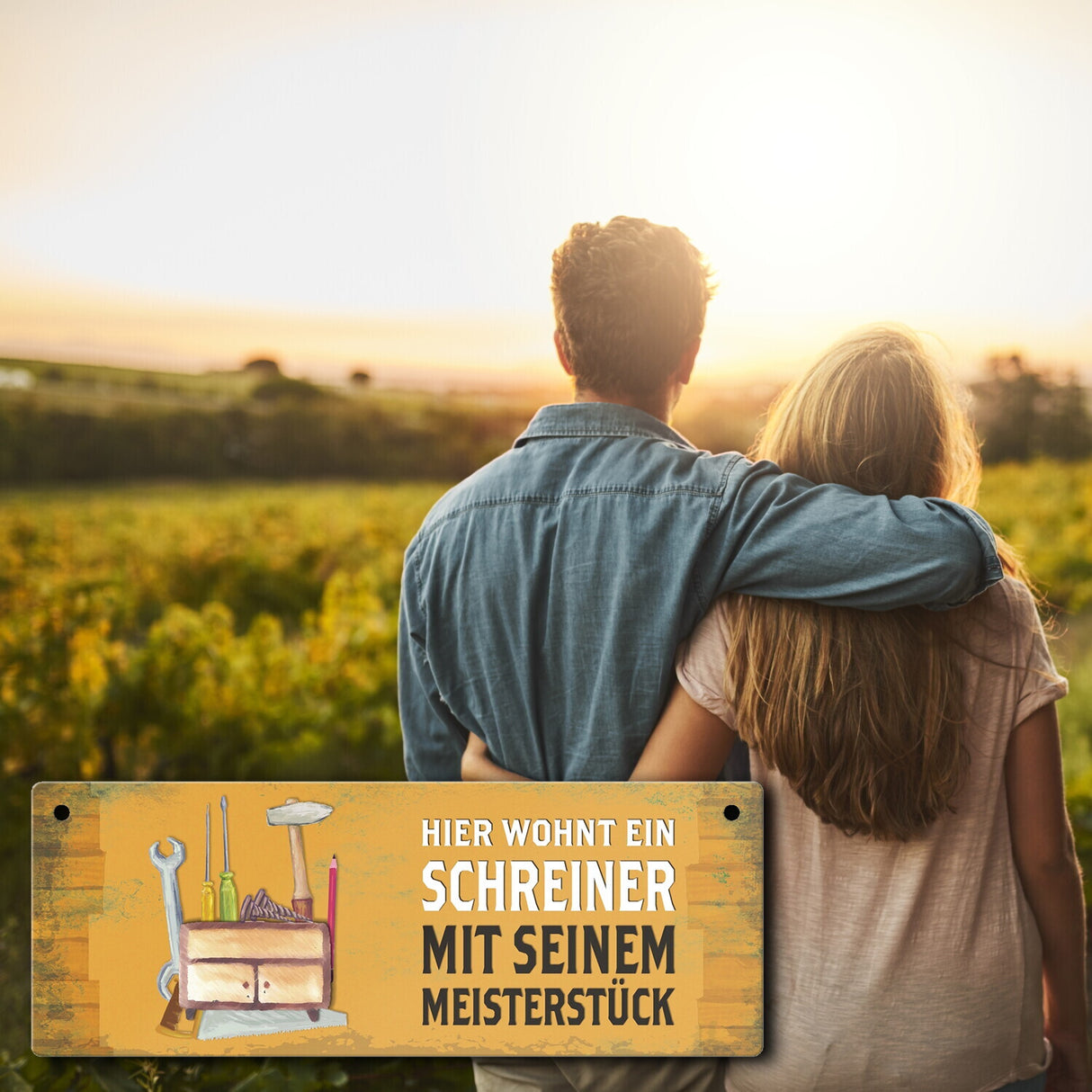Metallschild mit Spruch: Hier wohnt ein Schreiner - mit ...