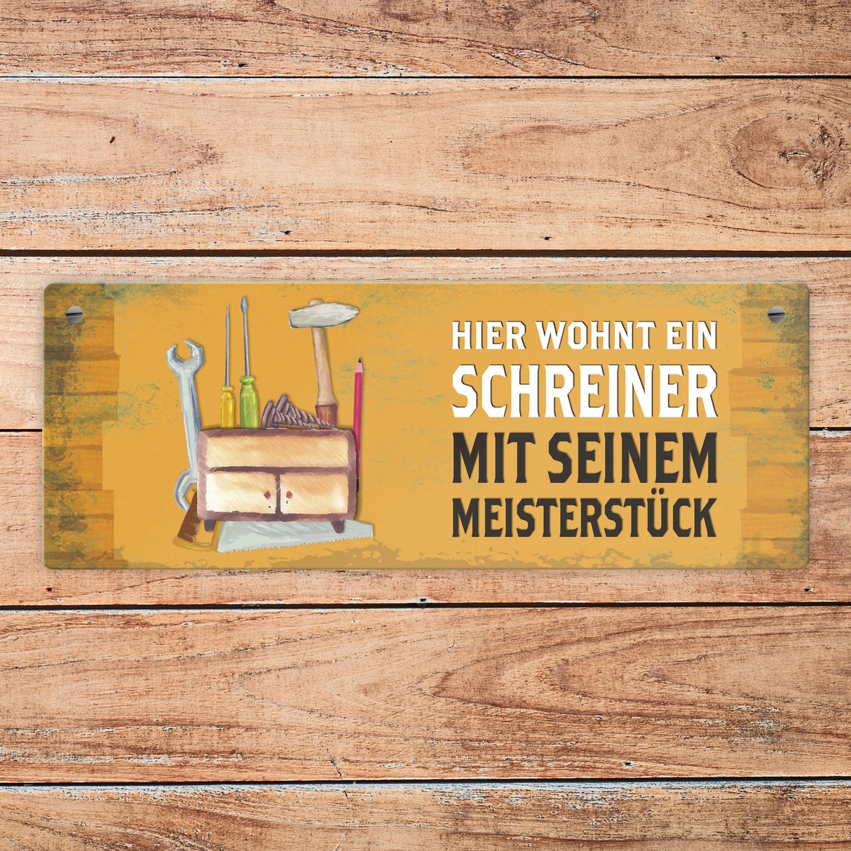 Metallschild mit Spruch: Hier wohnt ein Schreiner - mit ...