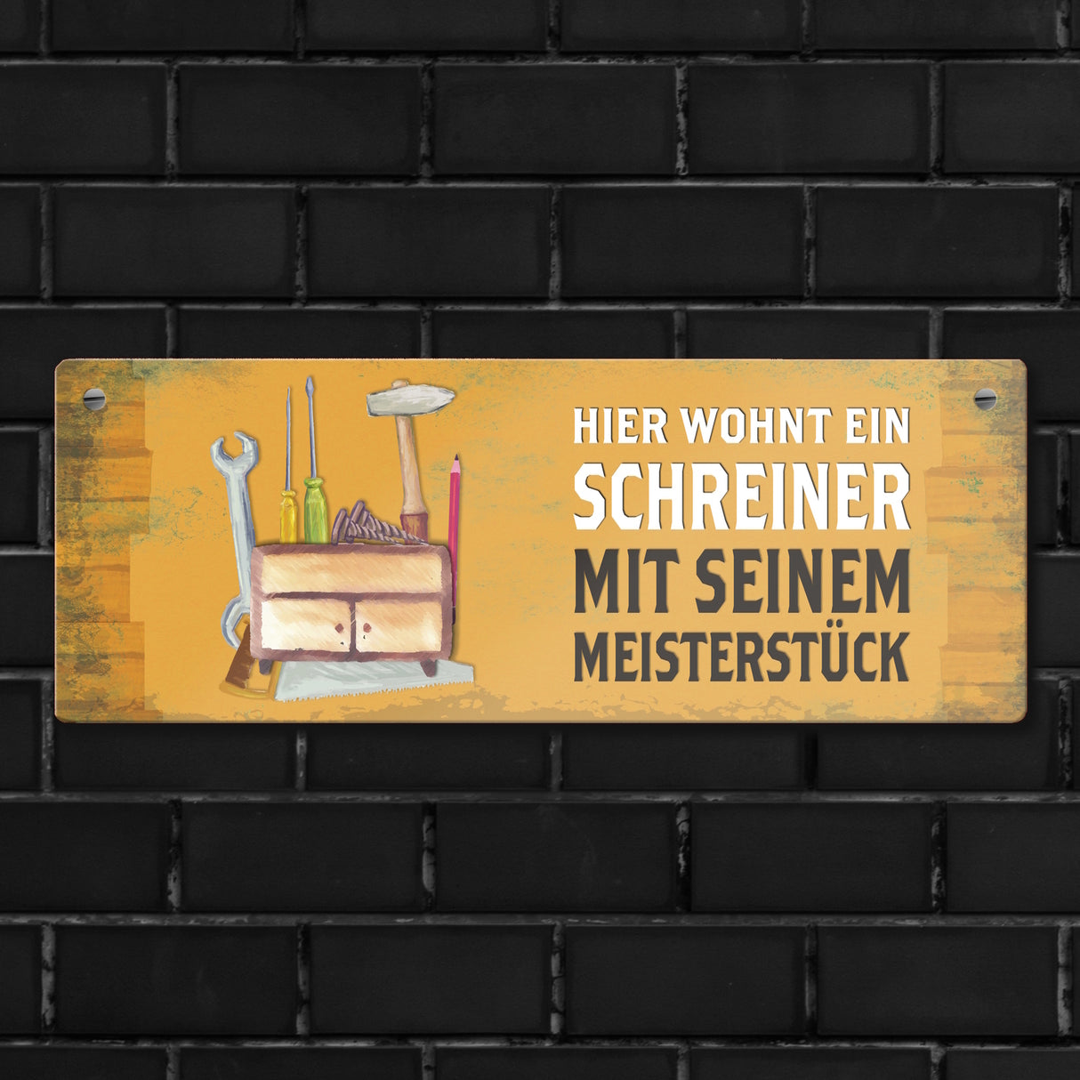 Metallschild mit Spruch: Hier wohnt ein Schreiner - mit ...