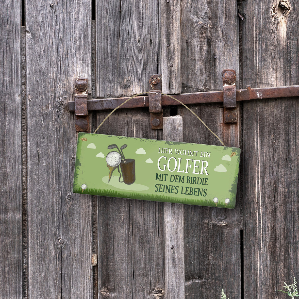 Metallschild mit Spruch: Hier wohnt ein Golfer - mit dem ...