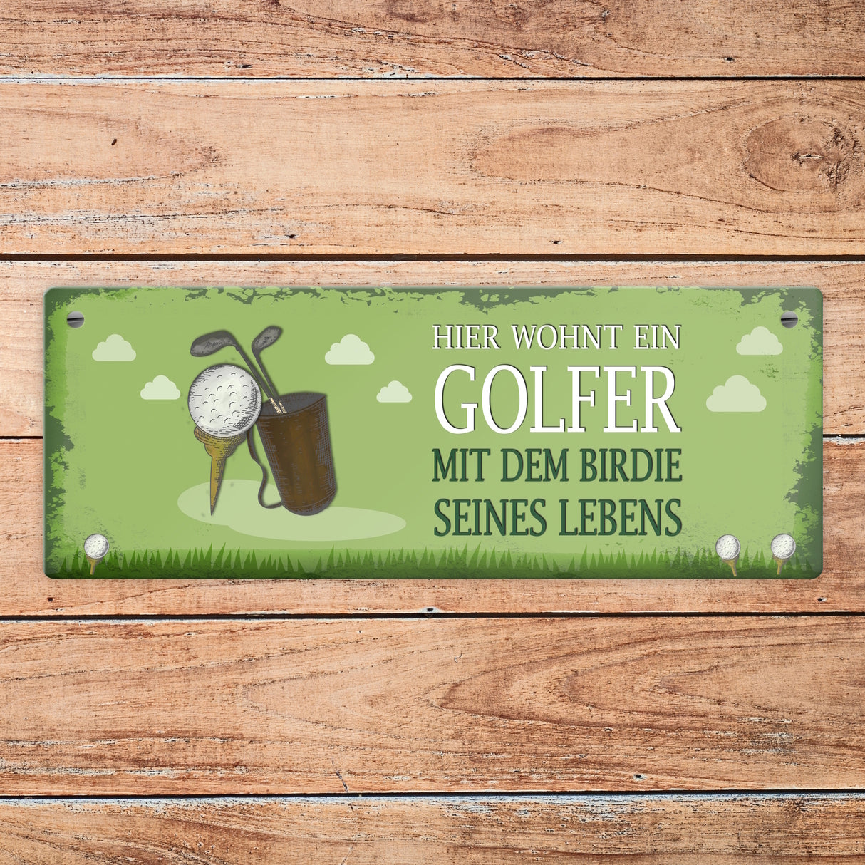 Metallschild mit Spruch: Hier wohnt ein Golfer - mit dem ...
