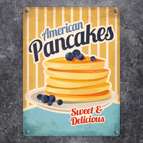 Metallschild mit American Diner Classics - Pancakes Motiv