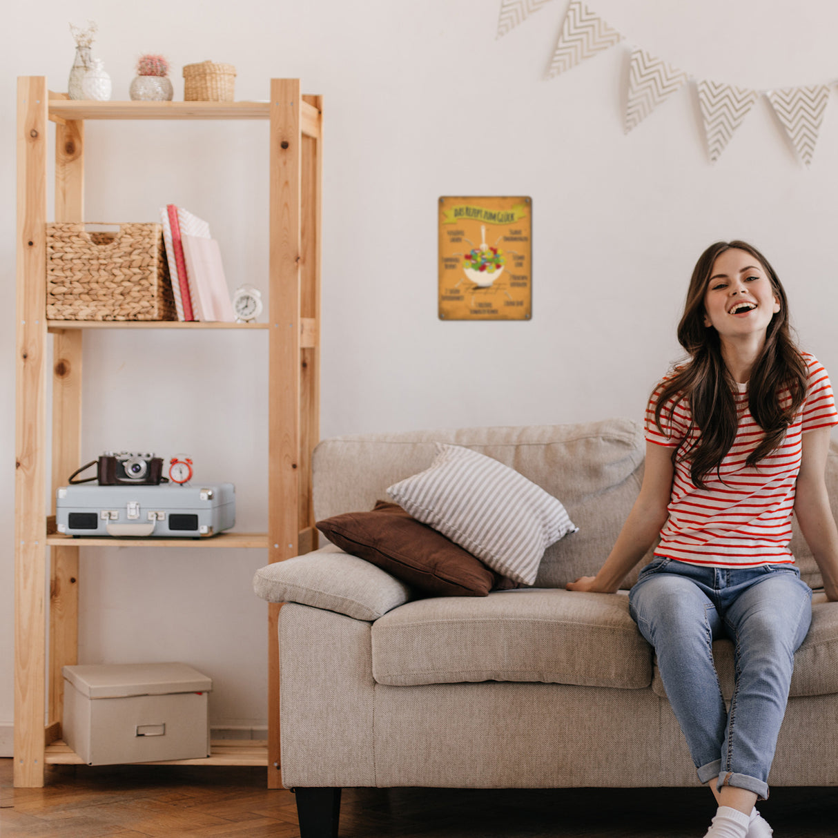 Metallschild mit Rezept zum Glück Motiv