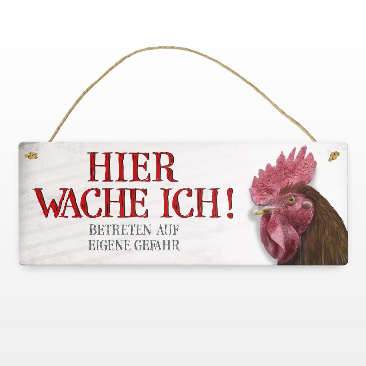 Metallschild mit Hahn Motiv und Spruch: Betreten auf eigene Gefahr ...