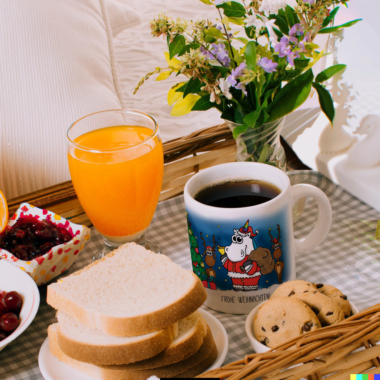 Honeycorns Kaffeebecher mit Einhorn Weihnachtsmann Motiv und Spruch: Frohe Weihnachten