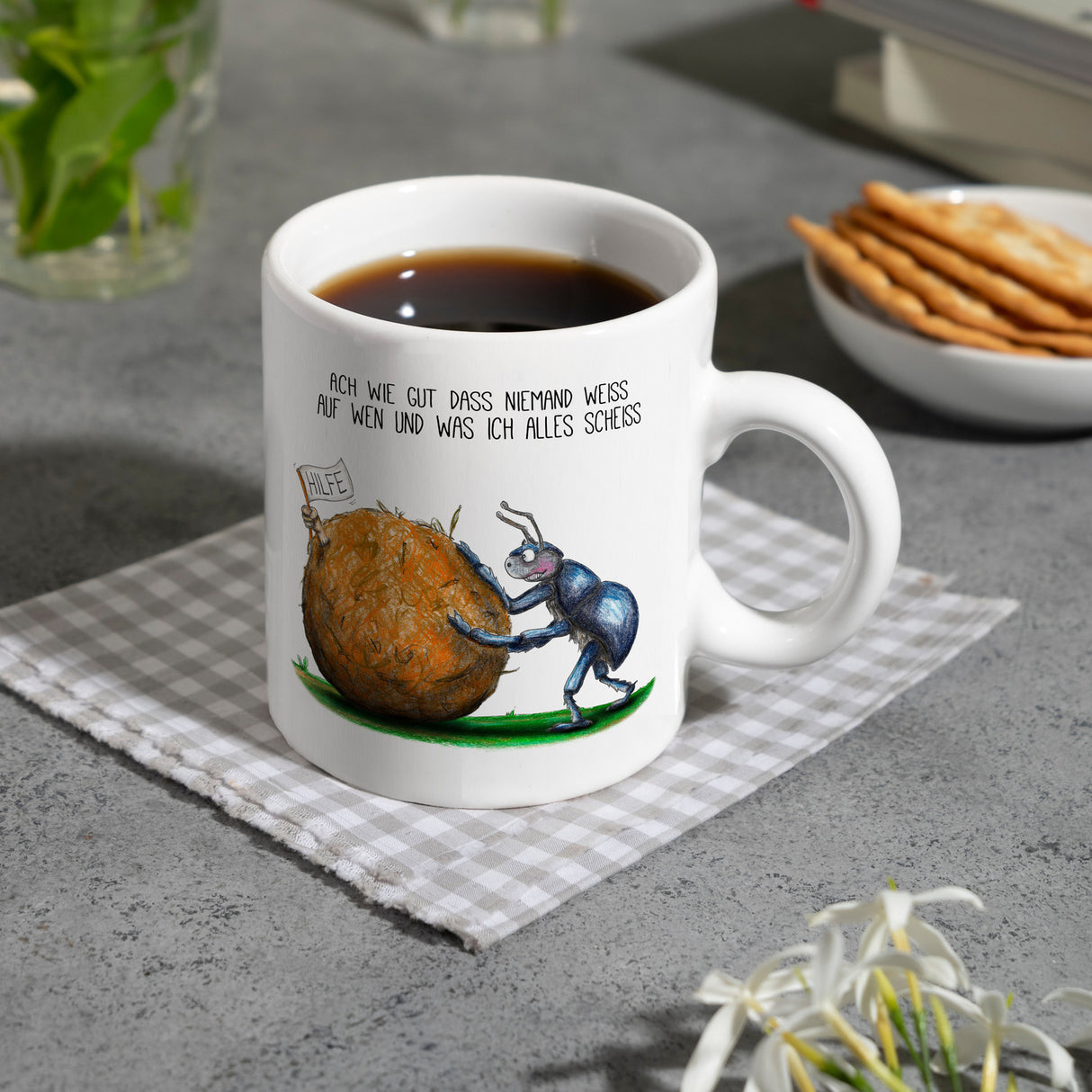 Ach wie gut, dass niemand weiß, auf wen und was ich alles scheiß Kaffeebecher